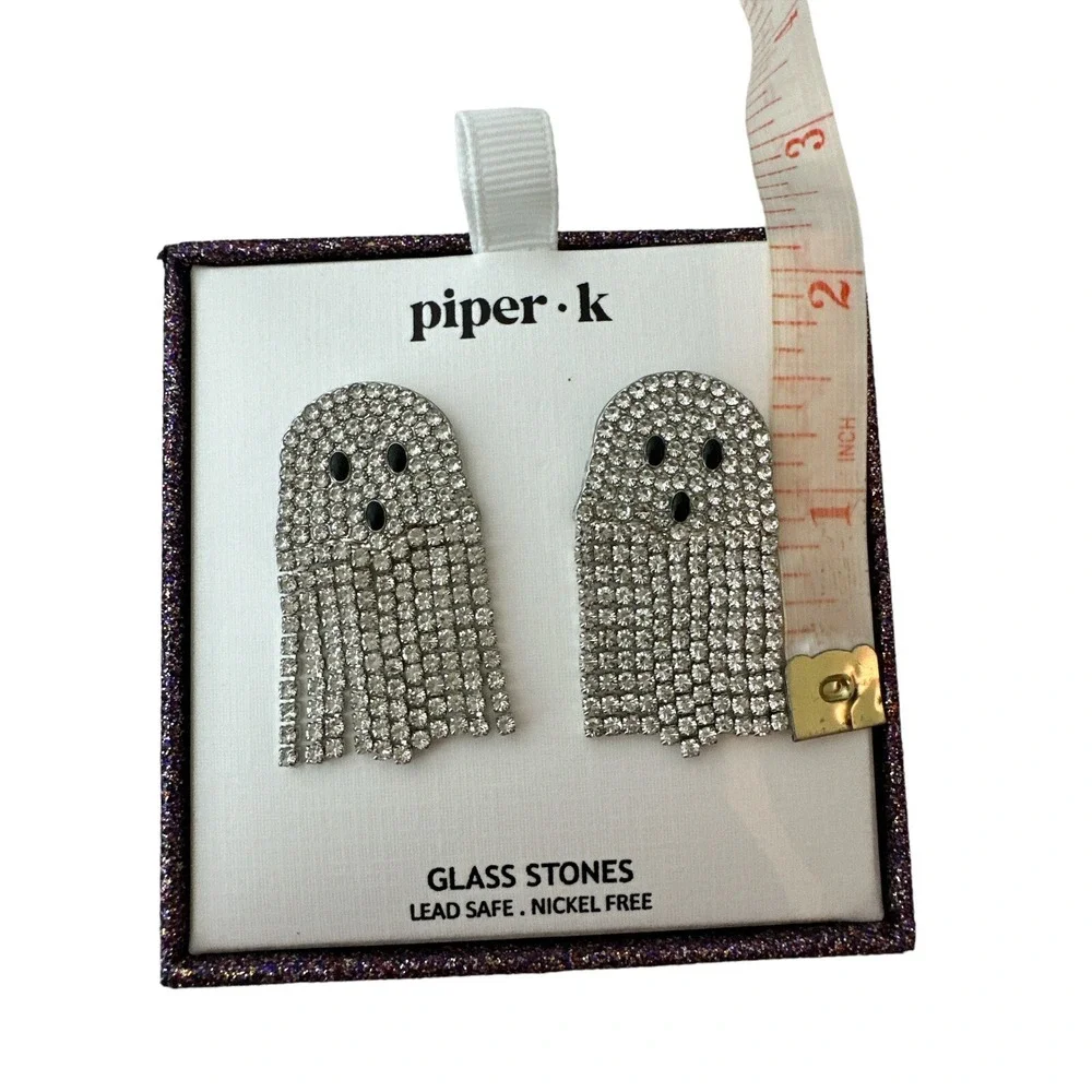 Halloween Ghost ‎ Earrings Glass Stones NWT